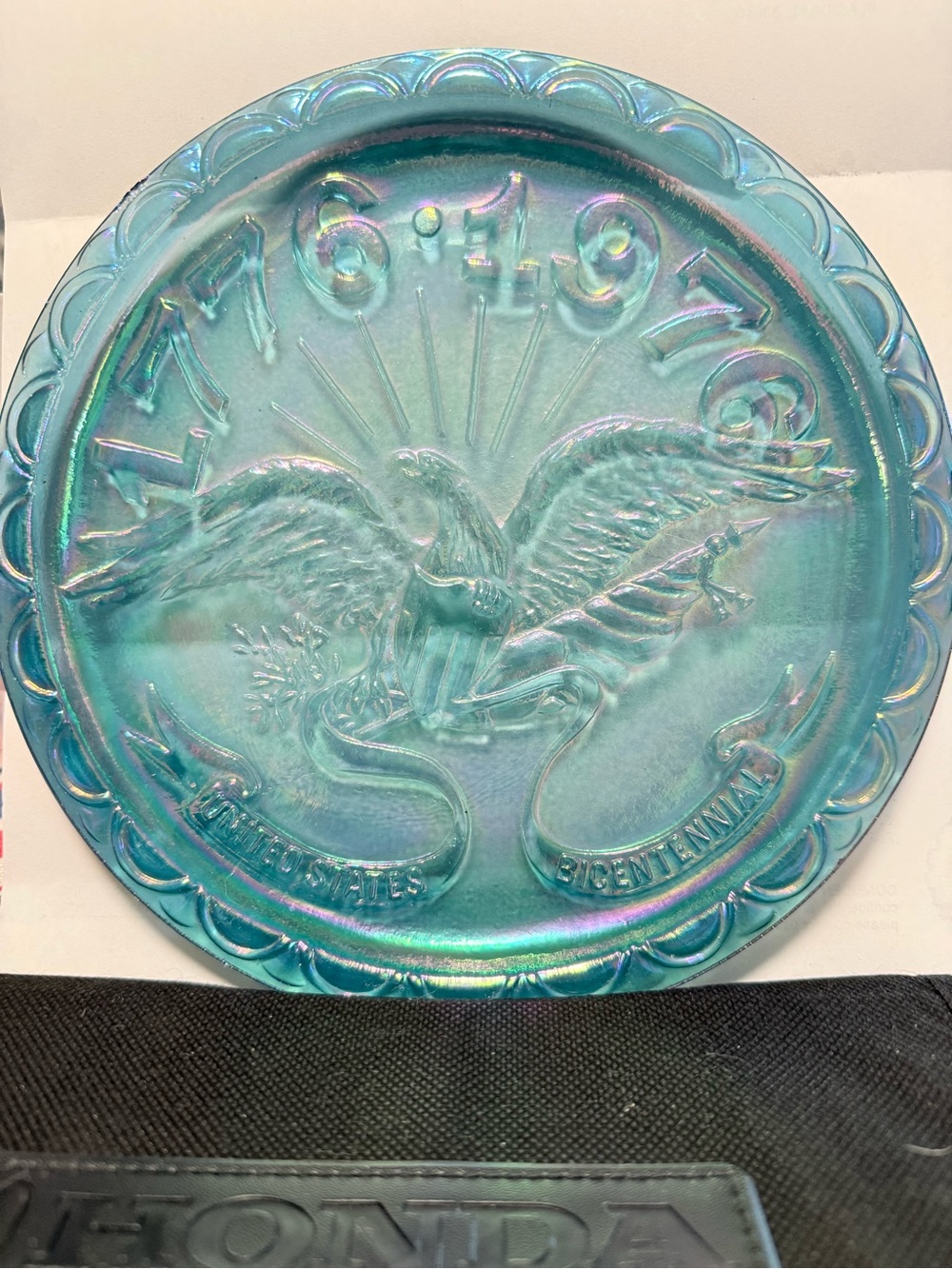 Blue Bicentennial Carnival Glass Plate